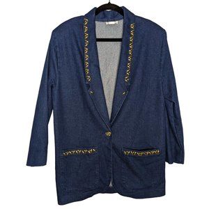 Vintage Embellished Gold‎ Studded Denim Boyfriend Blazer Size Sm